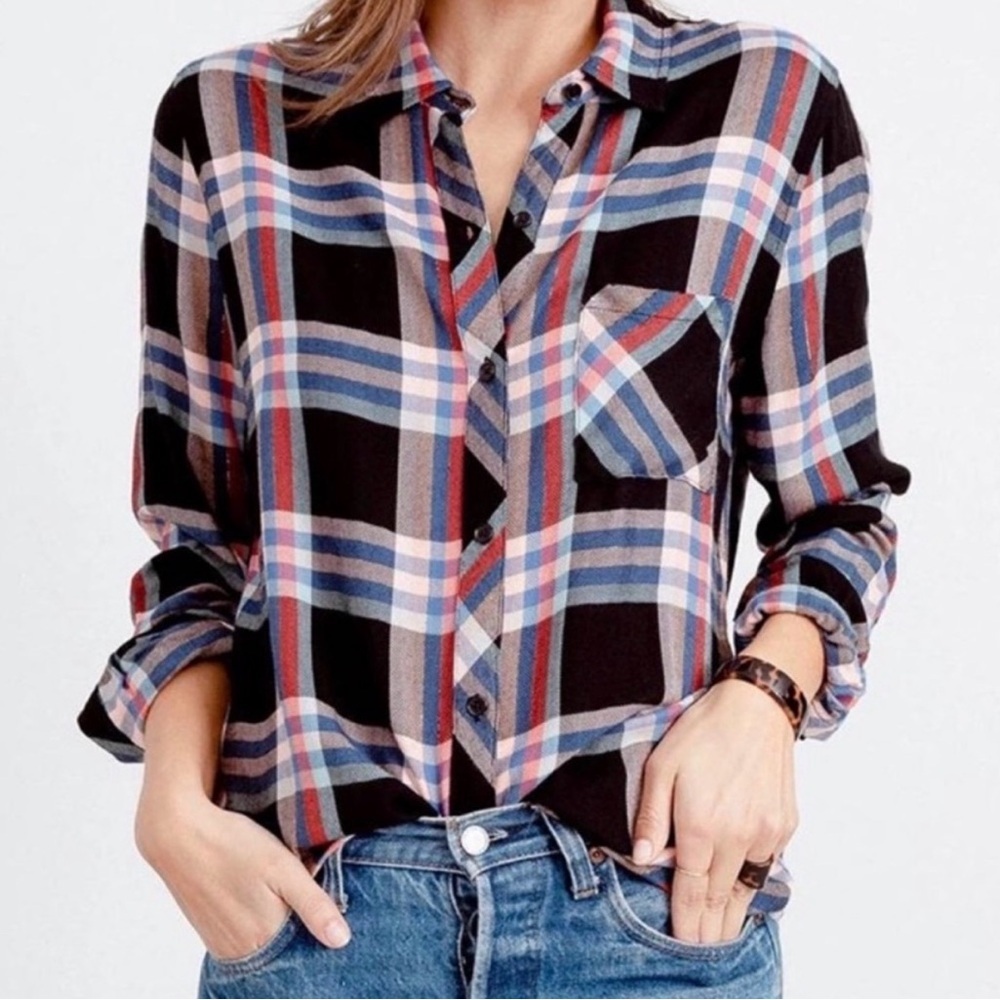 Rails | Hunter Plaid Black Melon Aqua Button-Down Shirt | Sz S